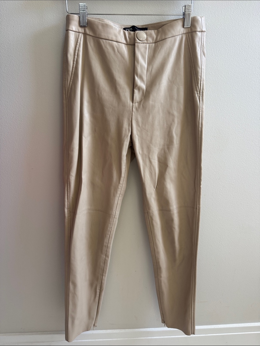 Zara Beige Faux Leather Skinny Pants